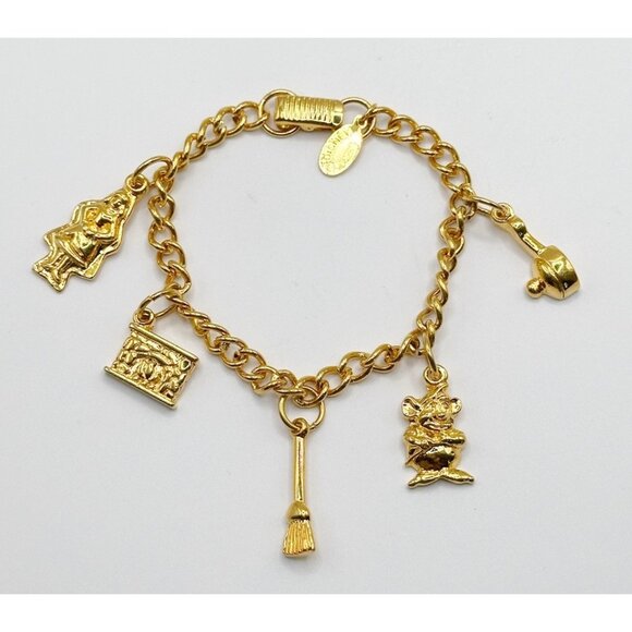 Vintage DISNEY CINDERELLA Charm Bracelet Gus Mouse Princess Signed Applause - Picture 1 of 5